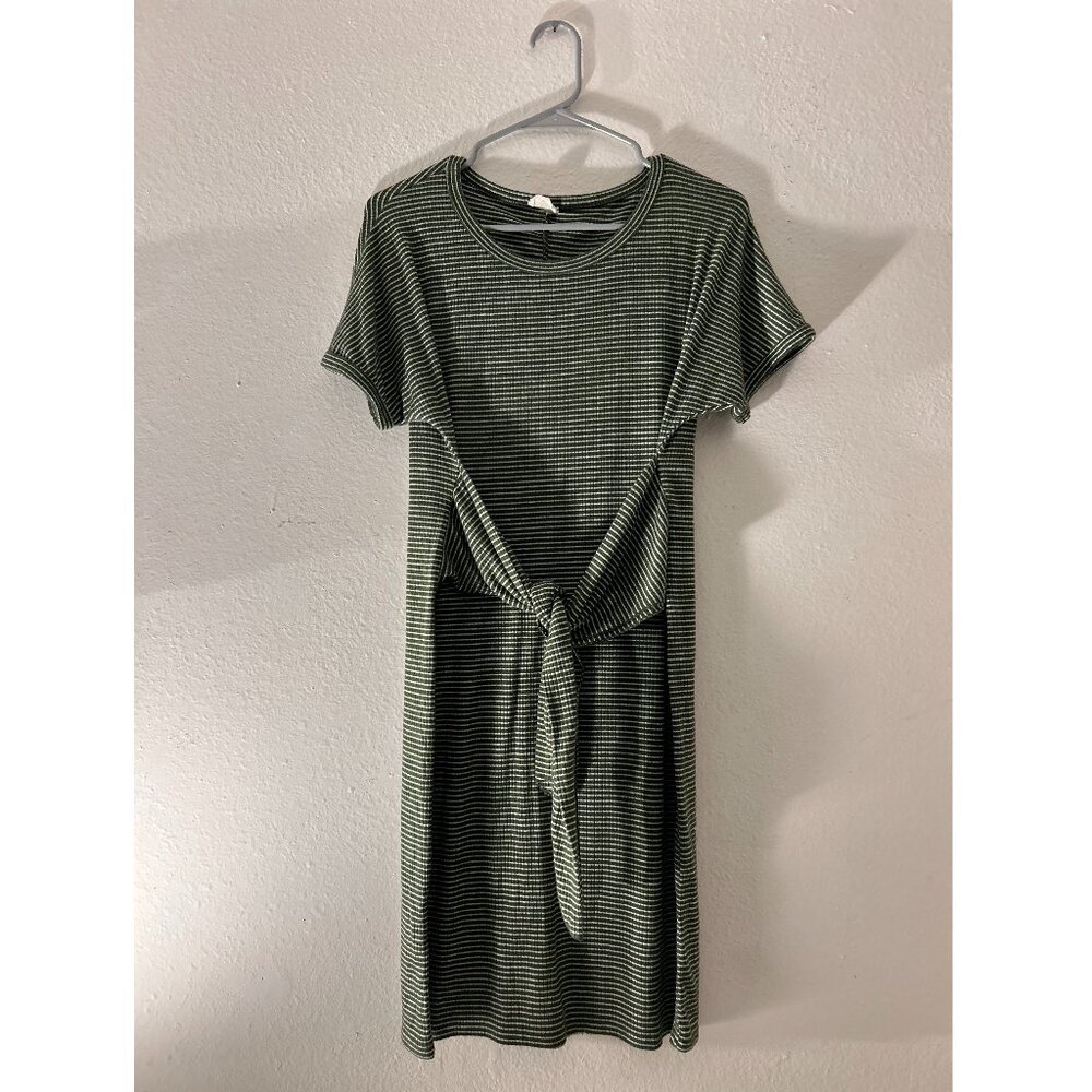 Stretchy Olive Green Stripped Wrap Dress